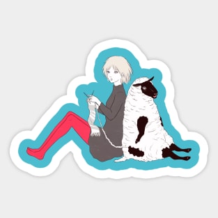 Sheep and girl Sticker